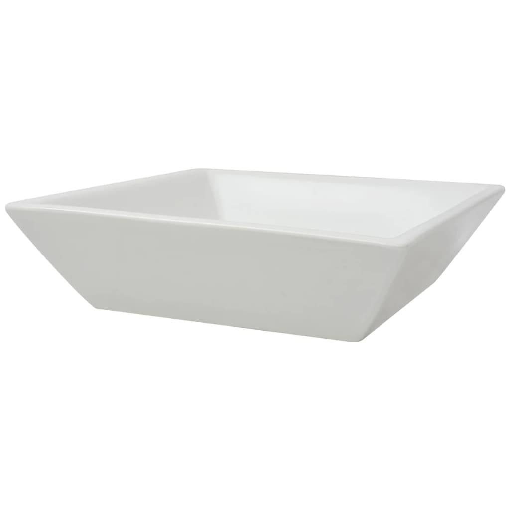  Štvorcové keramické umývadlo, biele, 41.5x41.5x12 cm