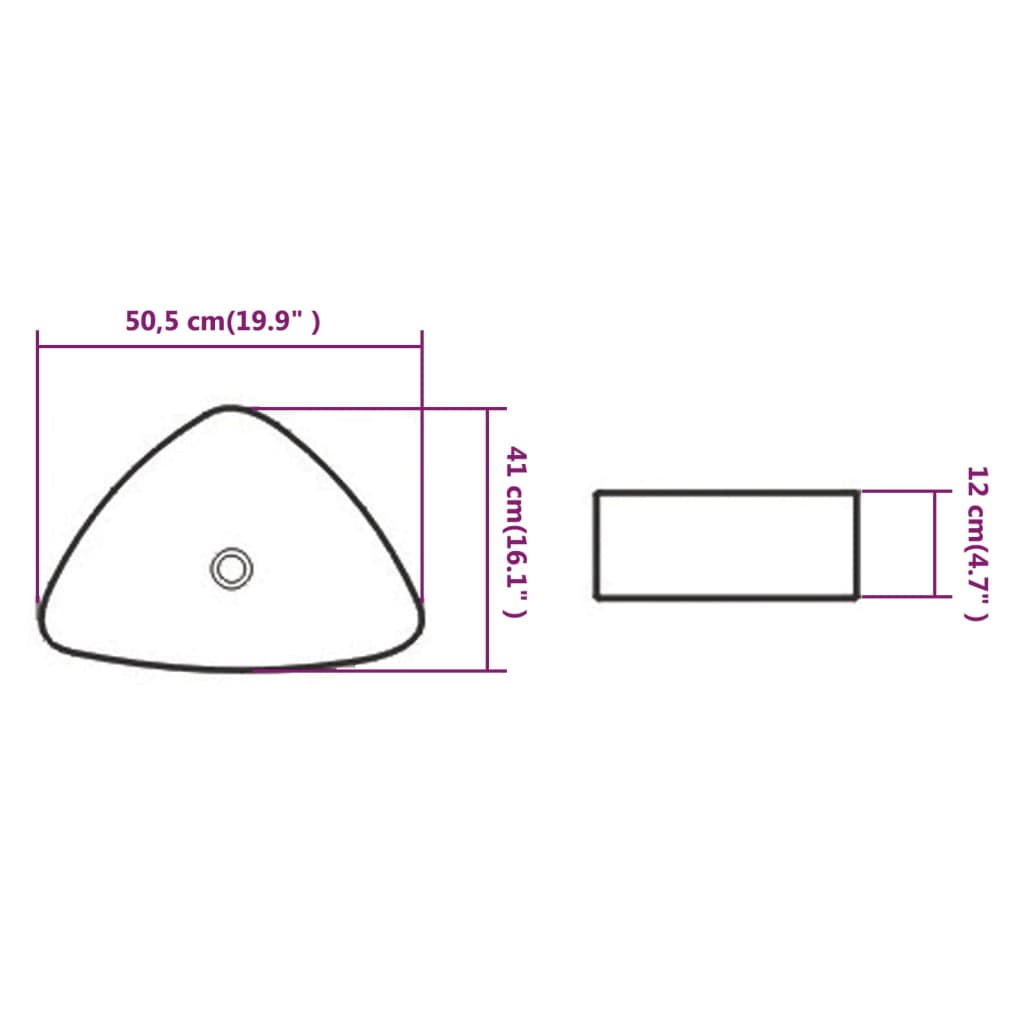 Háromszög alakú, fehér kerámia mosdókagyló 50,5x41x12 cm 