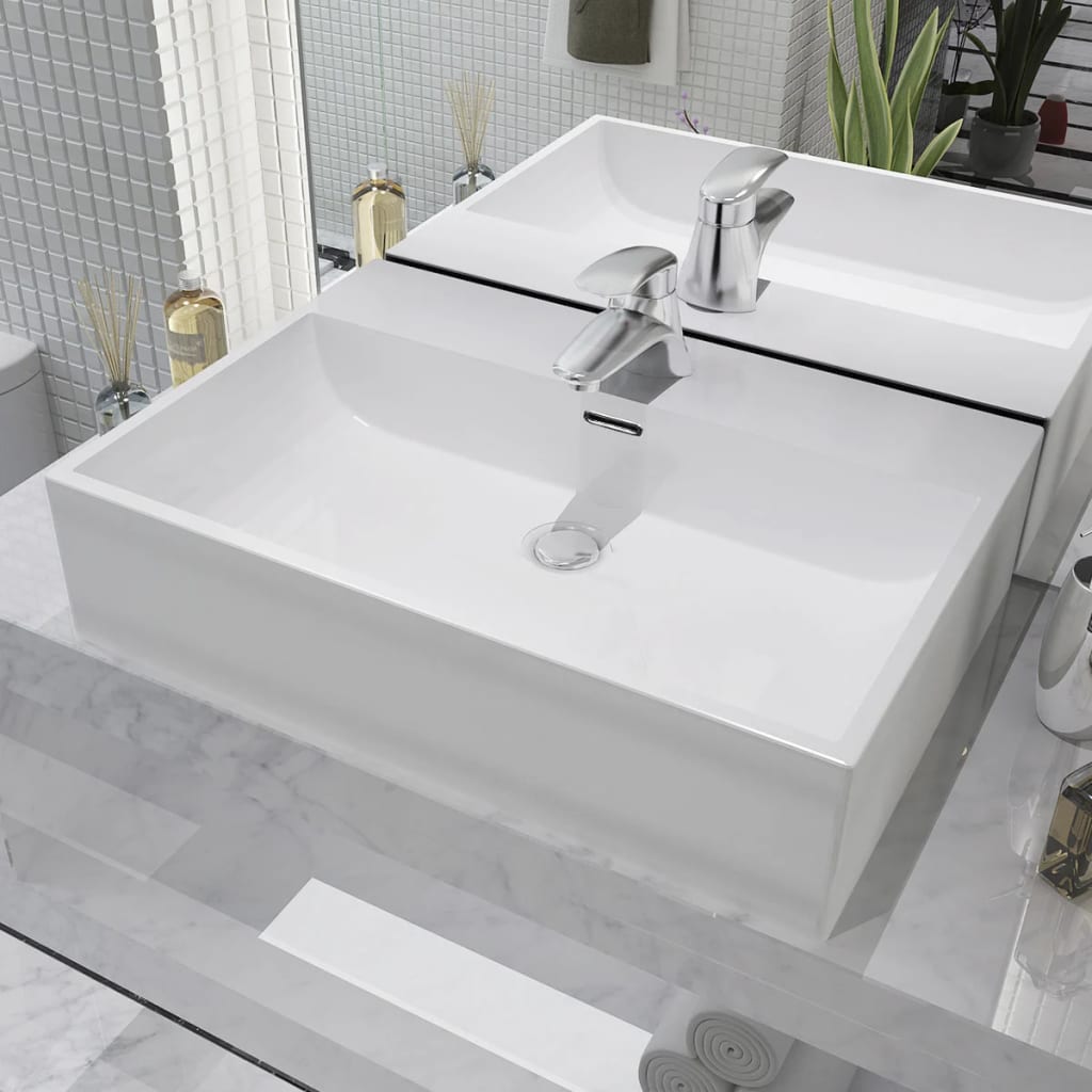 vidaXL Chiuvetă cu orificiu robinet, ceramică 60,5×42,5×14,5 cm, alb vidaXL