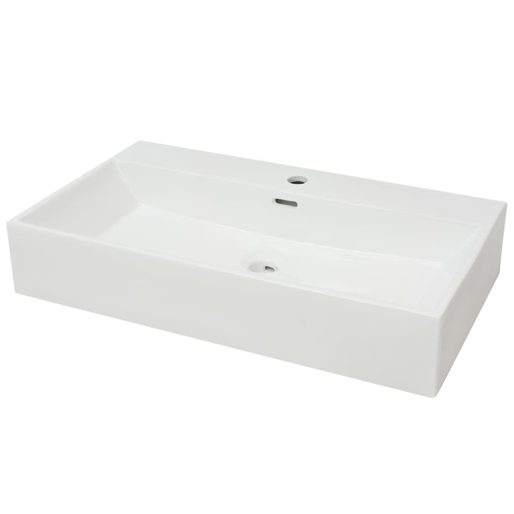 

vidaXL Basin with Faucet Hole Ceramic White 29.9"x16.7"x5.7"