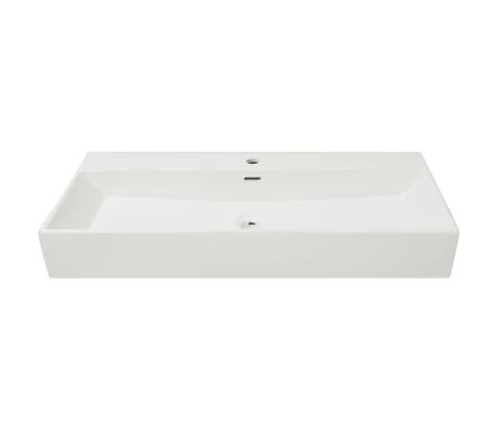 vidaXL Basin with Faucet Hole Ceramic White 100x42.5x14.5 cm