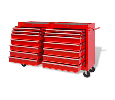 vidaXL Workshop Tool Trolley with 14 Drawers Size XXL Steel Red