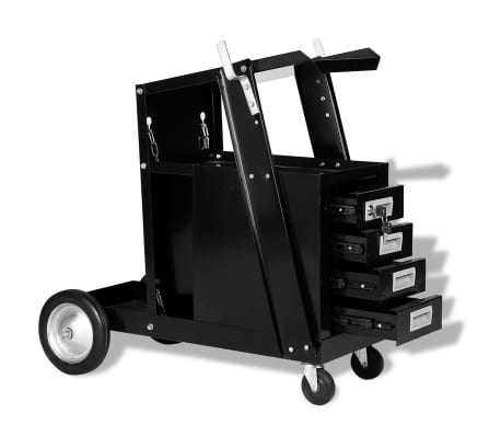 Vidaxl Welding Cart With 4 Drawers Black Tool Storage Organisation