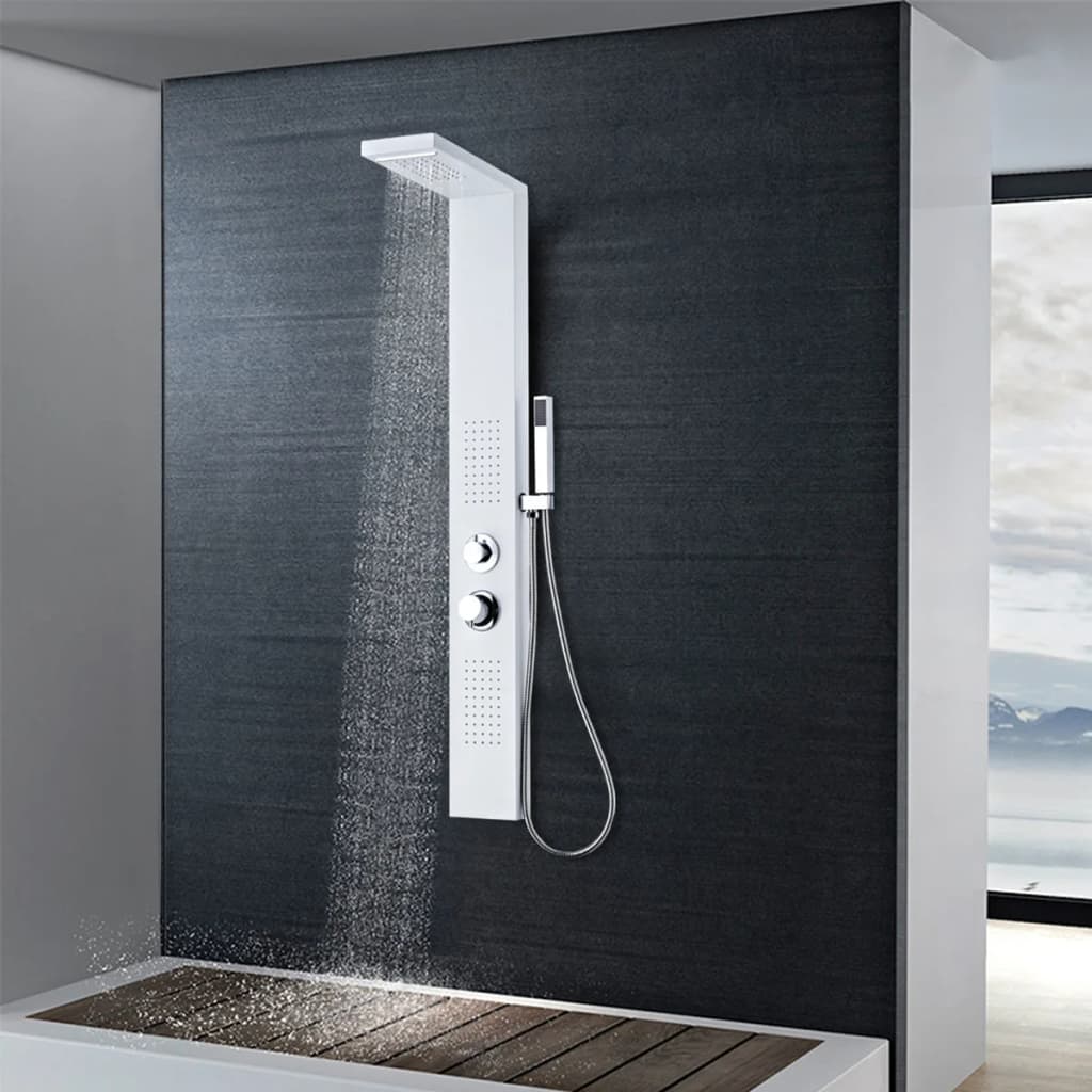 dušas sistēma ar paneli, balts, matēts alumīnijs | Stepinfit.lv