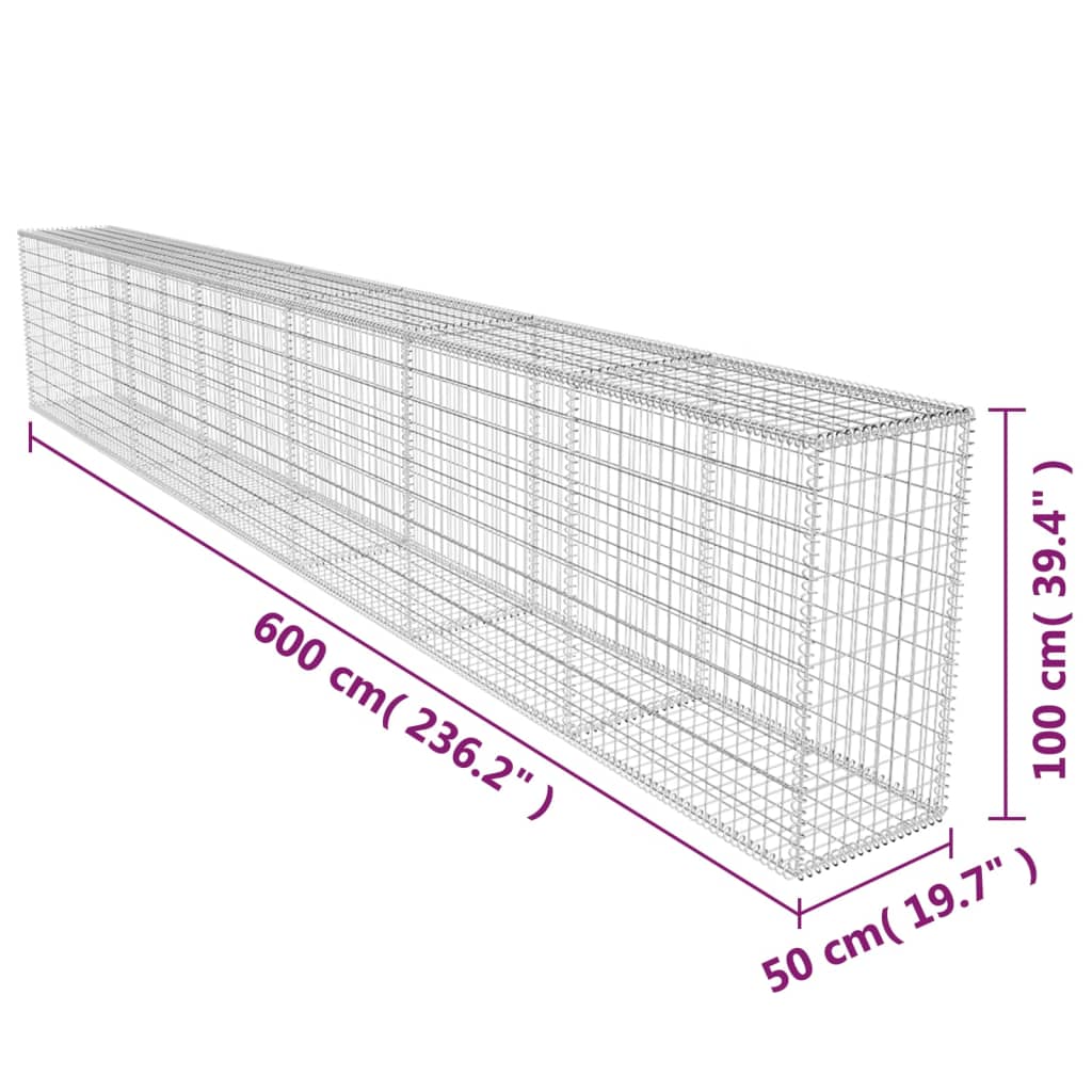 horganyzott acél gabion fal fedéllel 600 x 50 x 100 cm