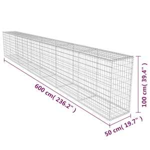Gabionová zeď s víkem pozinkovaná ocel 600 x 50 x 100 cm - obrázek 6