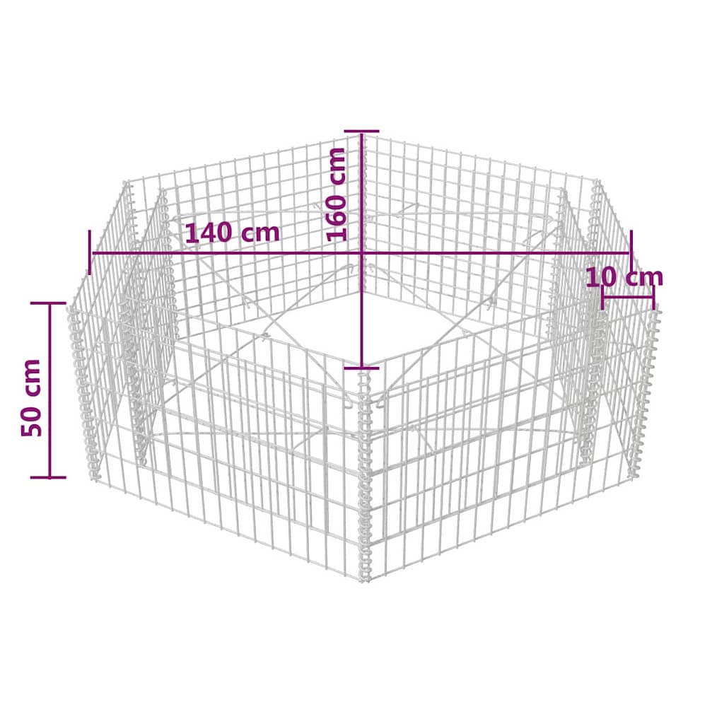 Hatszögletű gabion magaságyás 160 x 140 x 50 cm 