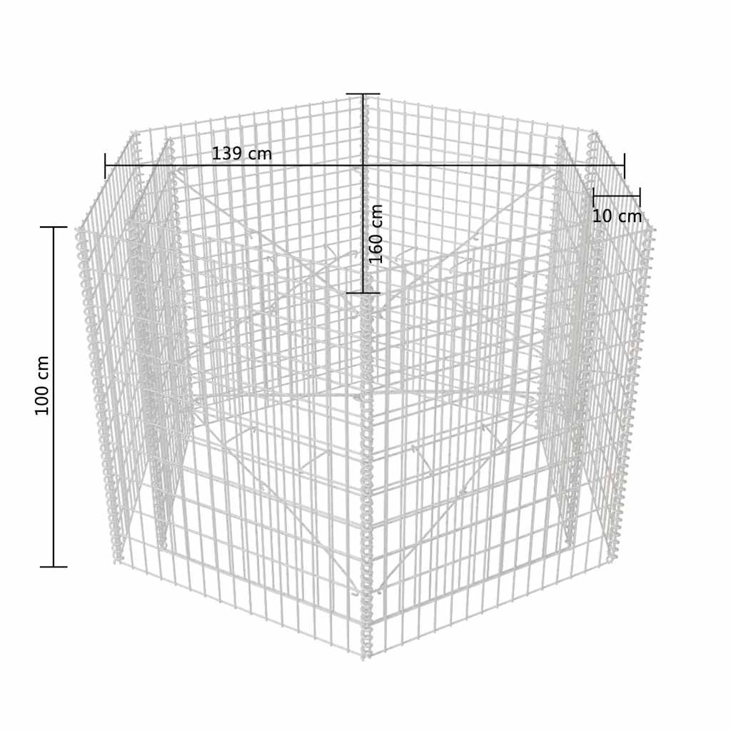 Hatszögletű gabion magaságyás 160 x 140 x 100 cm 