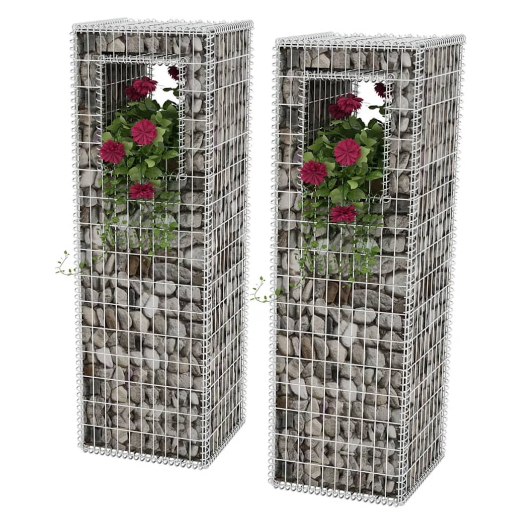 vidaXL Gabion-korit/kukkalaatikkopylväät 2 kpl teräs 50x50x160 cm