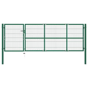 Zahradní plotová branka se sloupky 350 x 100 cm ocelově zelená - obrázek 1