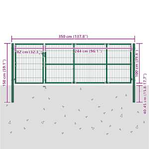 Zahradní plotová branka se sloupky 350 x 100 cm ocelově zelená - obrázek 5