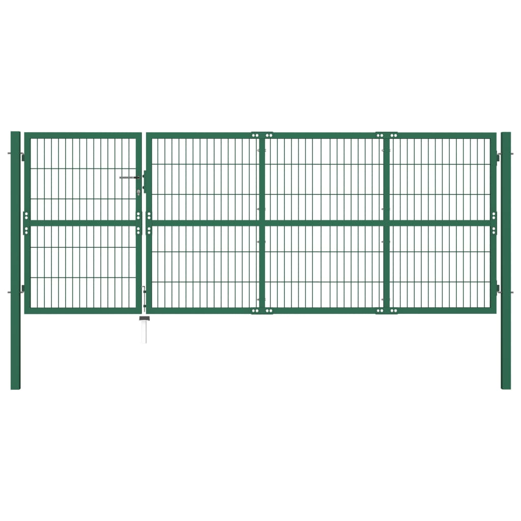 vidaXL Poartă gard de grădină cu stâlpi, verde, 350 x 120 cm, oțel vidaxl.ro