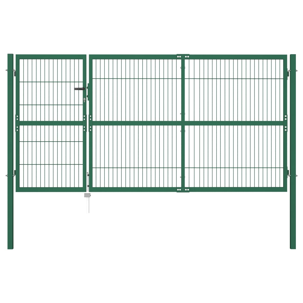 Image of vidaXL Garden Fence Gate with Posts 350x140 cm Steel Green