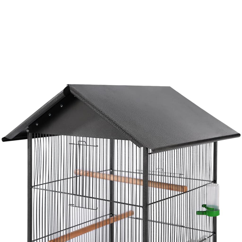 Colivie de păsări cu acoperiș, negru, 66 x 66 x 155 cm, oțel