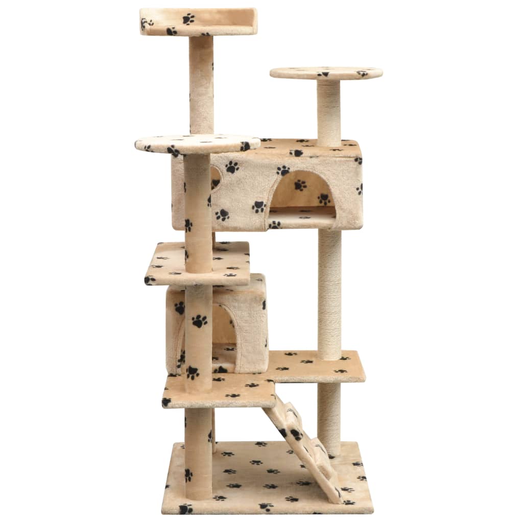 vidaXL Ansamblu pisici cu funie de sisal, 125 cm, imprimeu lăbuțe, bej