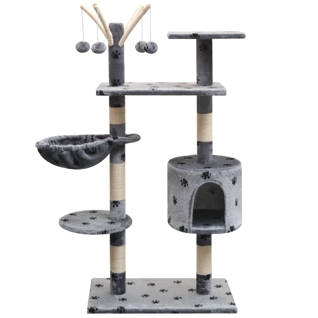 vidaXL Ansamblu pisici, funie de sisal, 125 cm, imprimeu lăbuțe, gri vidaxl.ro