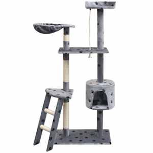 Mačje drevo s praskalniki iz sisala 150 cm s tačkami sive barve