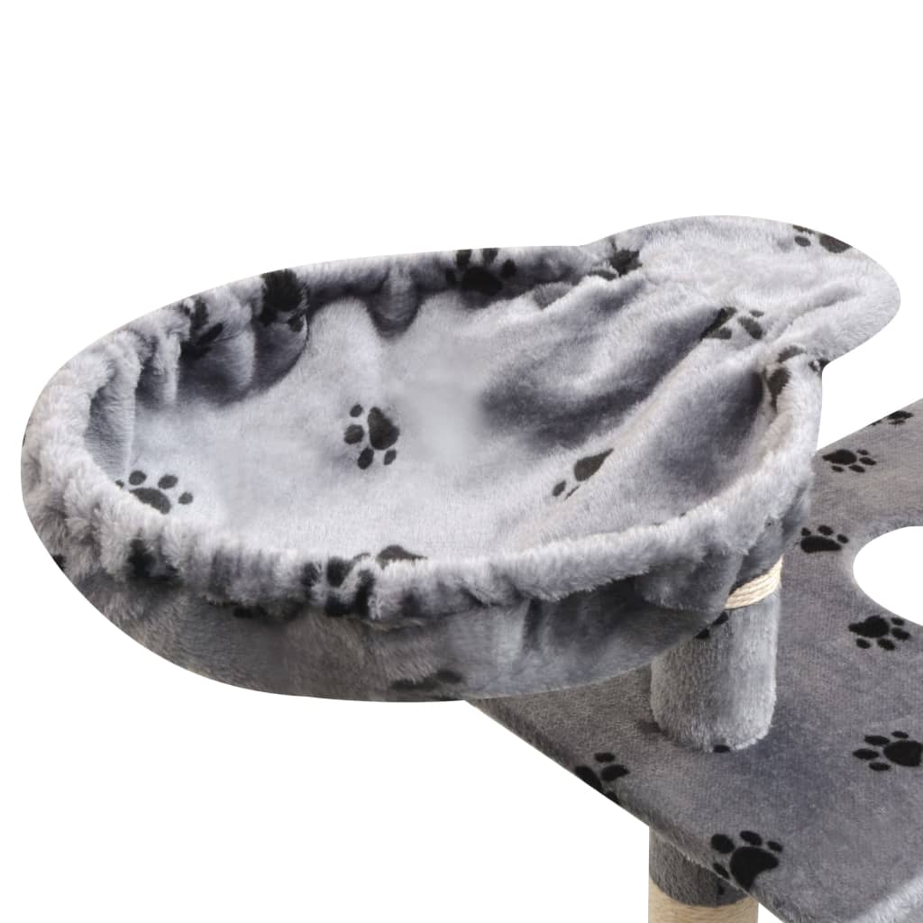 Škrabadlo pro kočky, sisalové sloupky 150 cm šedá potisk tlapek