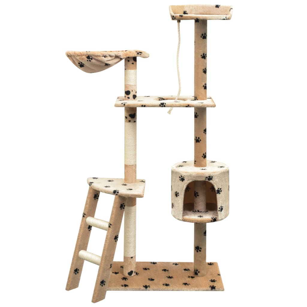 vidaXL Ansamblu pisici cu funie de sisal, 125 cm, imprimeu lăbuțe, bej