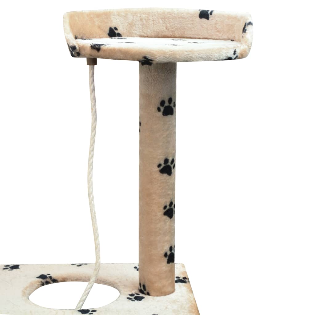 Bézs macskabútor mancsnyomokkal és szizál kaparófákkal 150 cm 