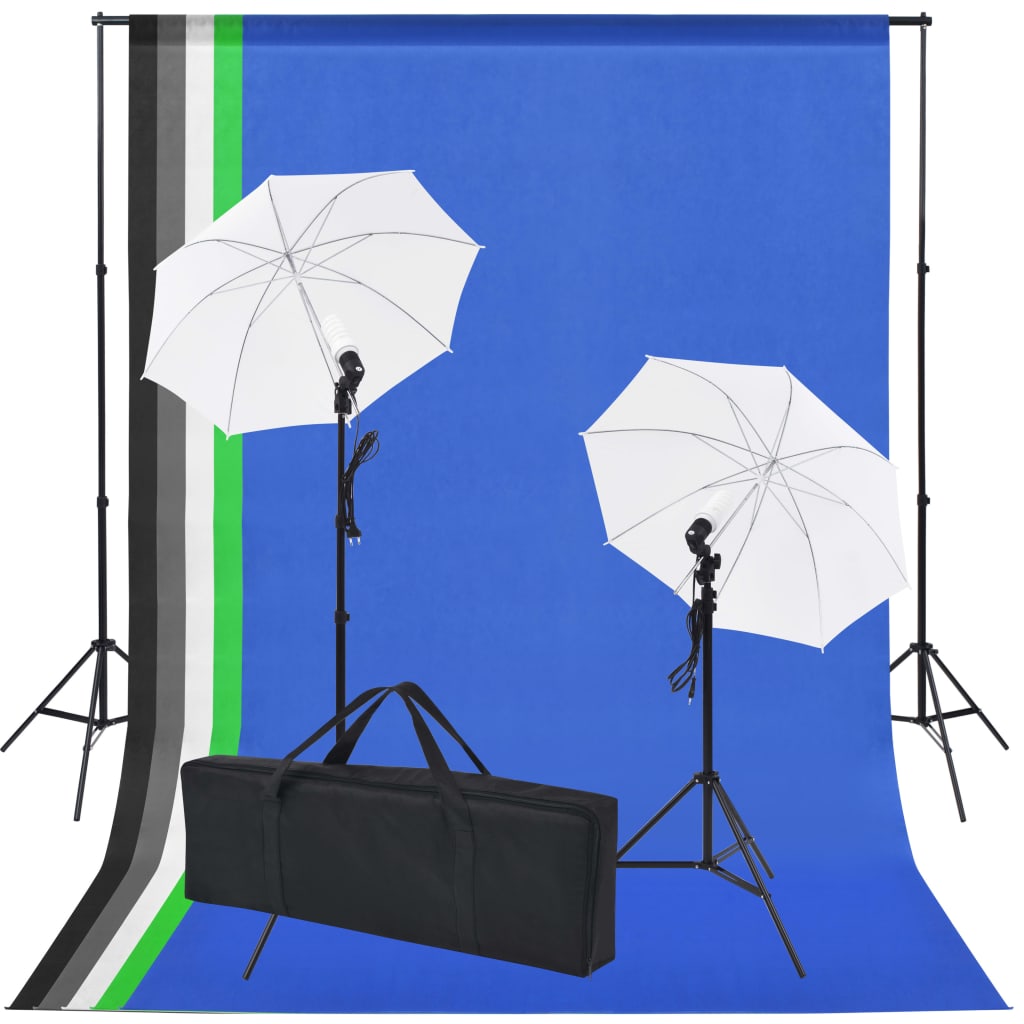 vidaXL Kit studio foto: 5 fundaluri colorate & 2 umbrele imagine vidaxl.ro