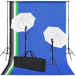 vidaXL fotostuudio komplekt 5 tausta ja 2 varjuga