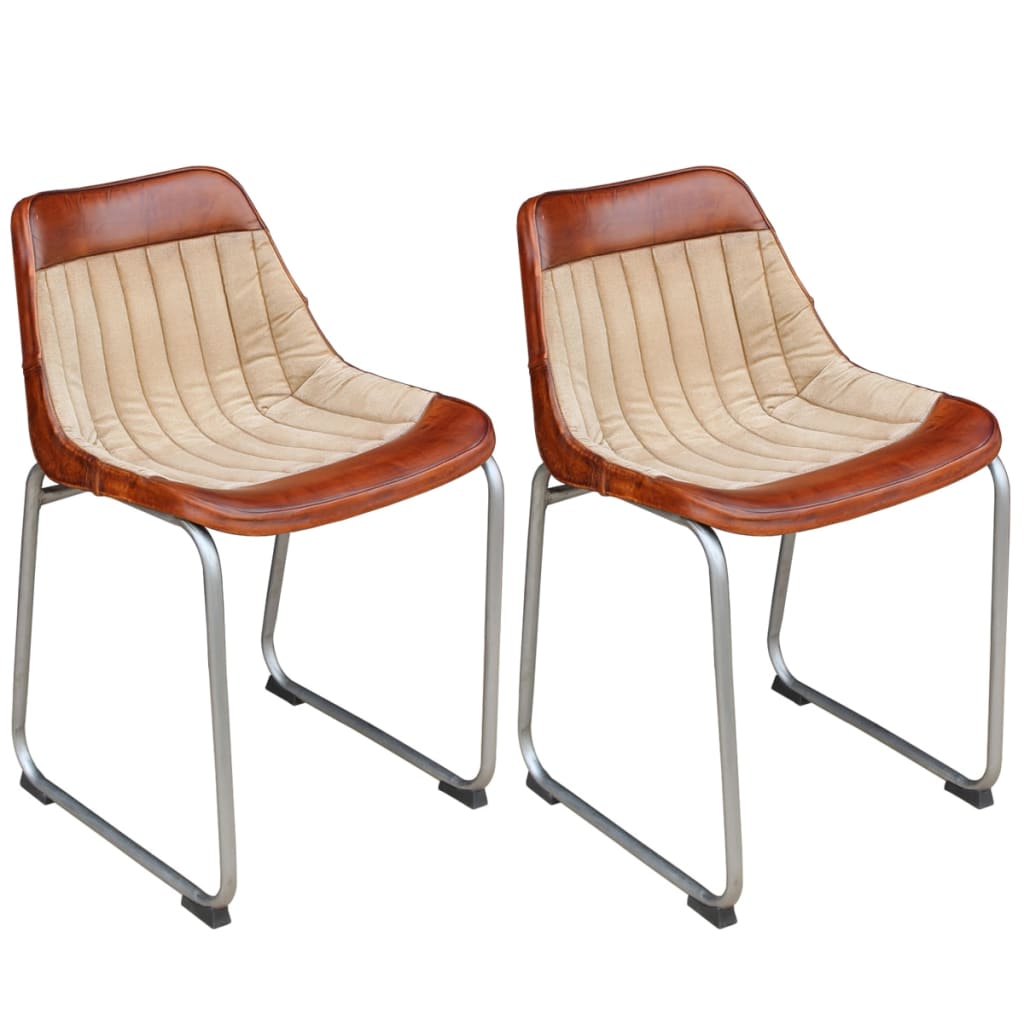 5: vidaXL spisebordsstole 2 stk. ægte læder og kanvas brun og beige
