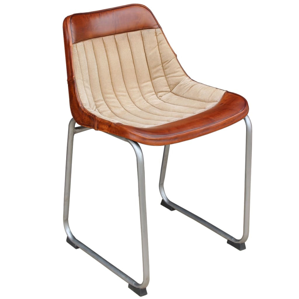 

vidaXL Eetkamerstoelen 2 st echt leer en canvas bruin en beige