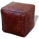vidaXL Pouf Cuir véritable Carré Marron 45 x 45 x 45 cm