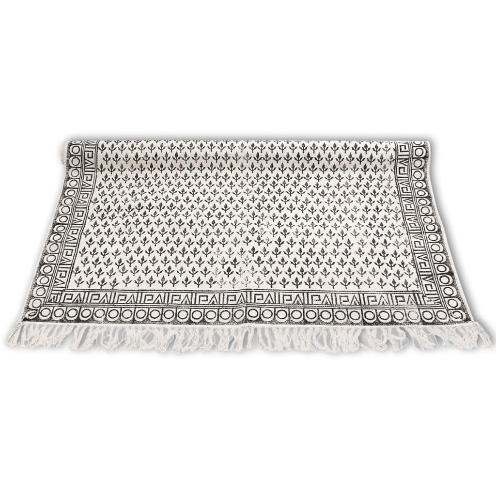 vidaXL paklājs, 180x120 cm, melns ar baltu, kokvilna