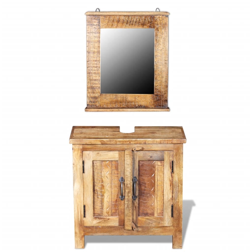 Image of vidaXL Bathroom Vanity Cabinet with Mirror Solid Mango Wood
