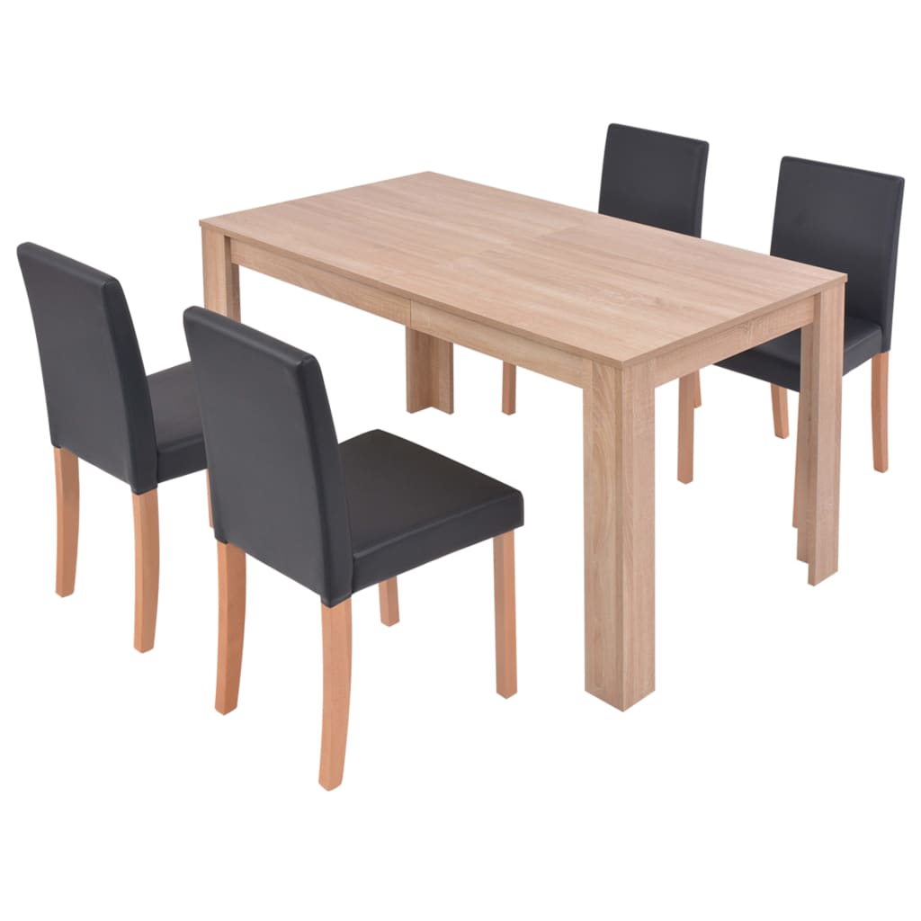 vidaXL Table et chaises 5 pcs Cuir synthétique Chêne Noir