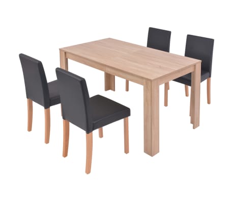 vidaXL Table et chaises 5 pcs Cuir synthétique Chêne Noir