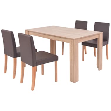 vidaXL Mesa e cadeiras de jantar 5 pcs couro artif. carvalho castanho[2/13]