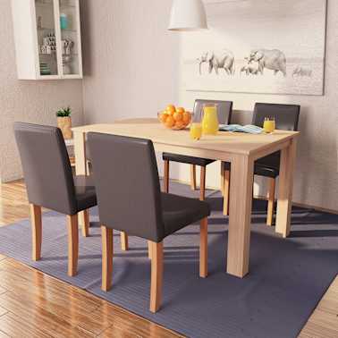vidaXL Mesa e cadeiras de jantar 5 pcs couro artif. carvalho castanho[1/13]