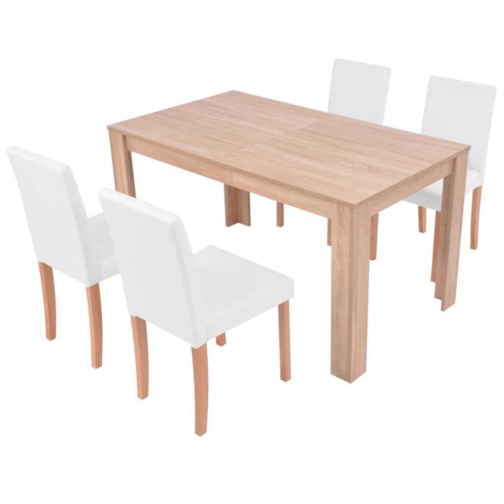 vidaXL Jedilna miza in stoli 5 delni komplet umetno usnje hrast krem