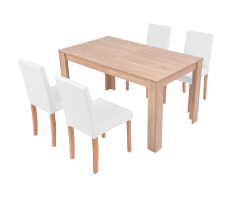 vidaXL 5dílná sada jídelního stolu a židlí, umělá kůže a dub, krémová