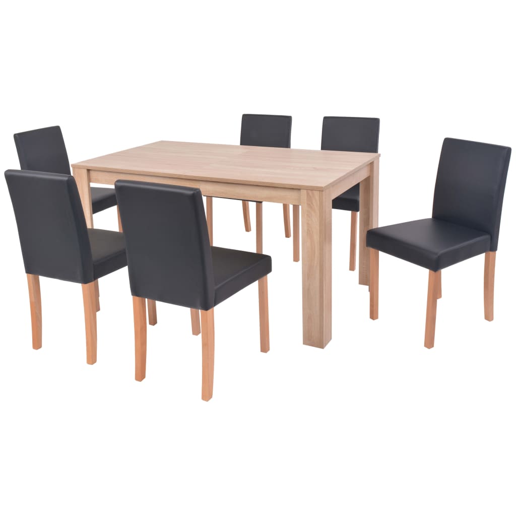 VidaXL - vidaXL Eettafel met stoelen kunstleer en eikenhout zwart 7 st
