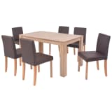 vidaXL Mesa e cadeiras de jantar 7 pcs couro artif. carvalho castanho