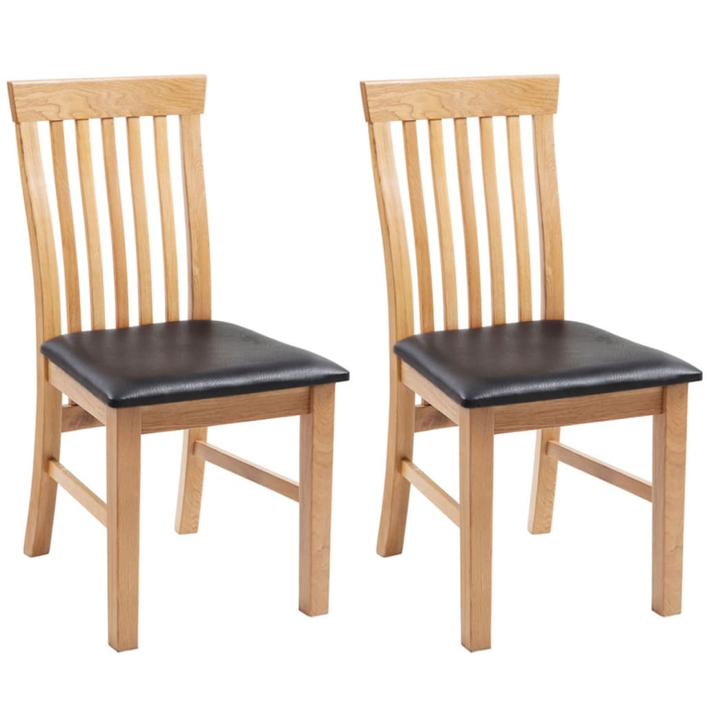 

vidaXL Eetkamerstoelen 2 st massief eikenhout en kunstleer