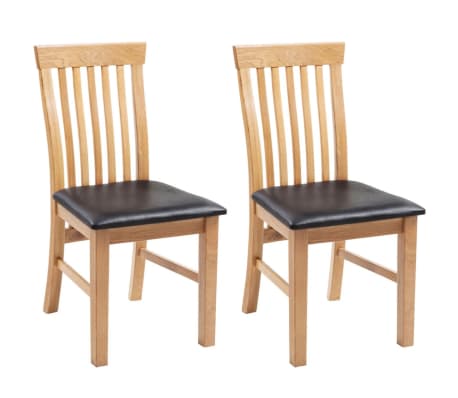vidaXL Dining Chairs 2 pcs Solid Oak Wood and Faux Leather