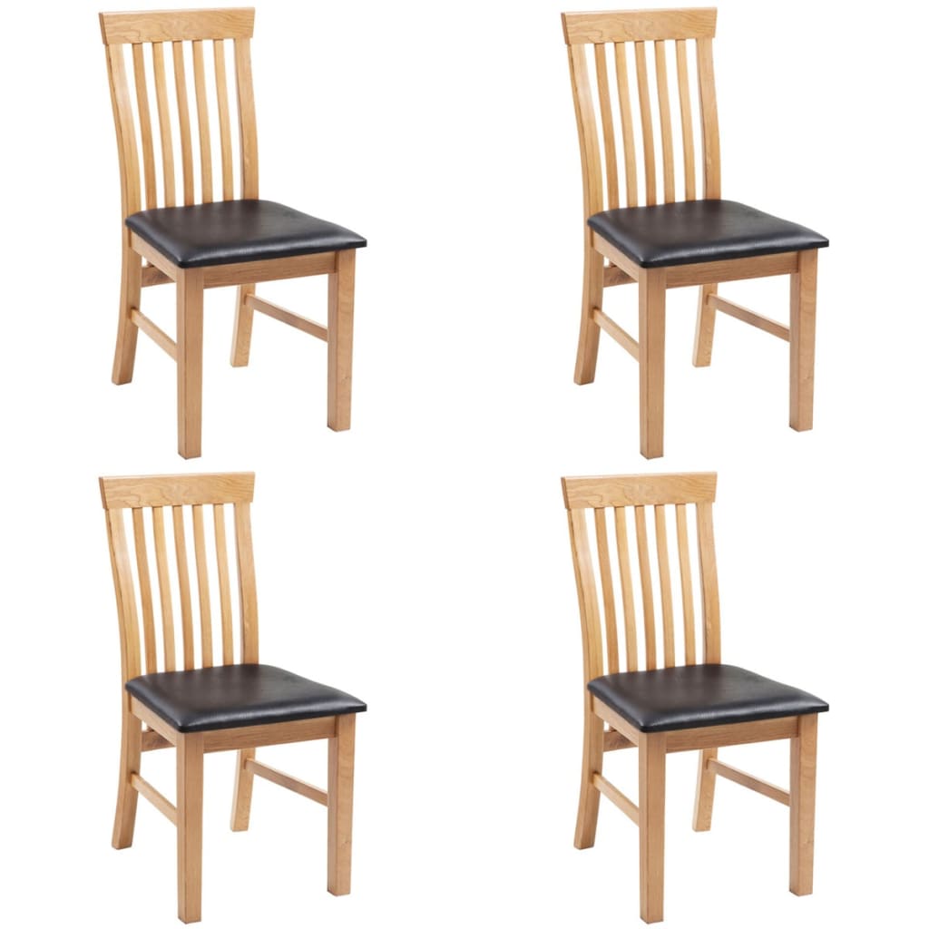 vidaXL Dining Chairs 4 pcs Solid Oak Wood and Faux Leather