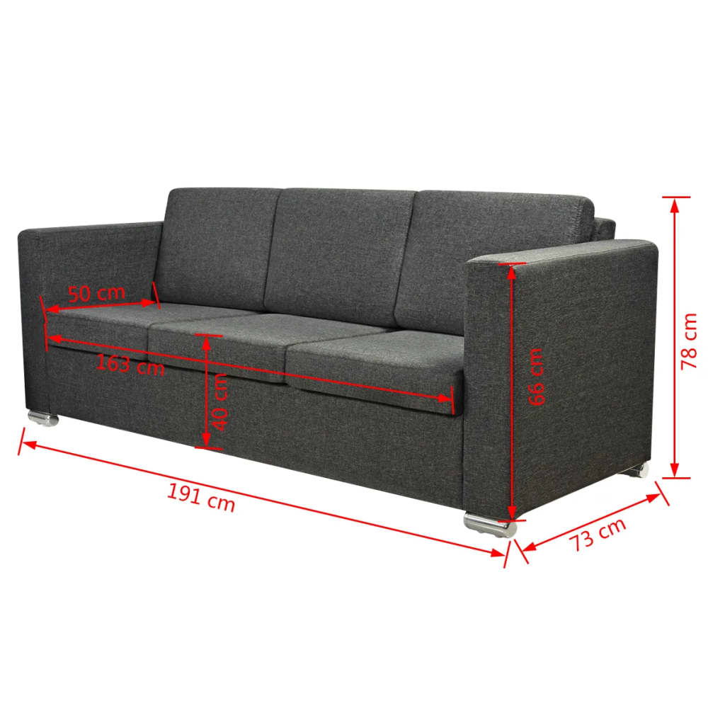 3-Sitzer Sofa Stoff Dunkelgrau | Stepinfit.de