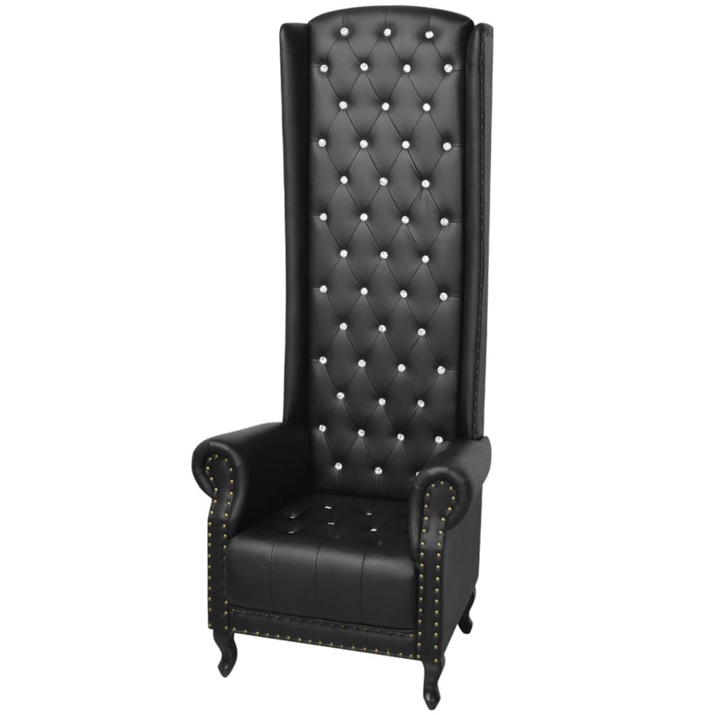 vidaXL Стол с висока облегалка, черен, изкуствена кожа