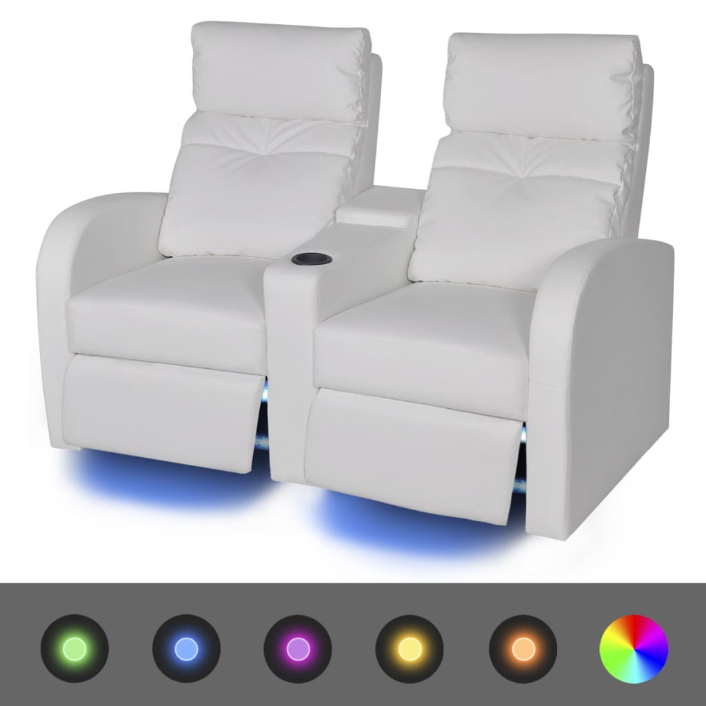 vidaXL Fotoliu rabatabil cu 2 locuri, LED piele artificială alb de la vidaxl imagine noua
