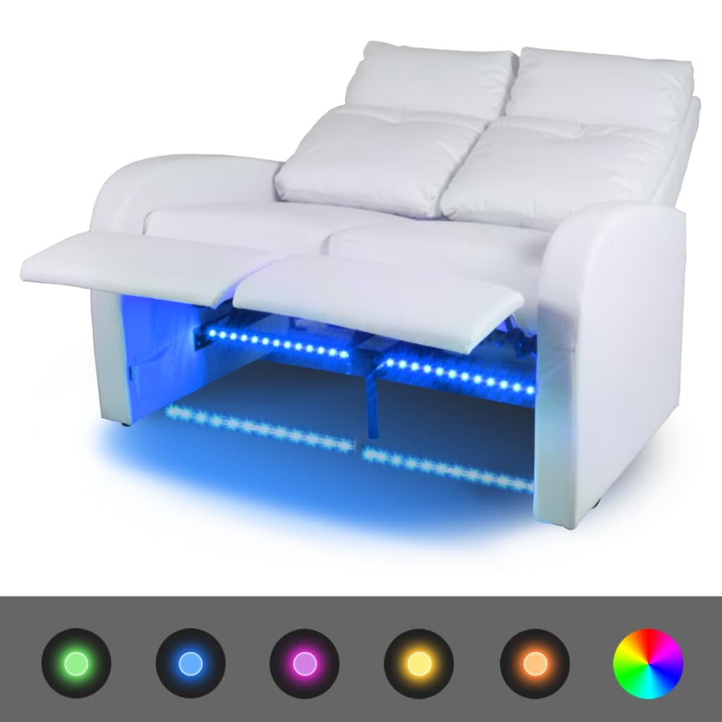 LED 2 személyes műbőr dönthető támlájú fotel fehér 
