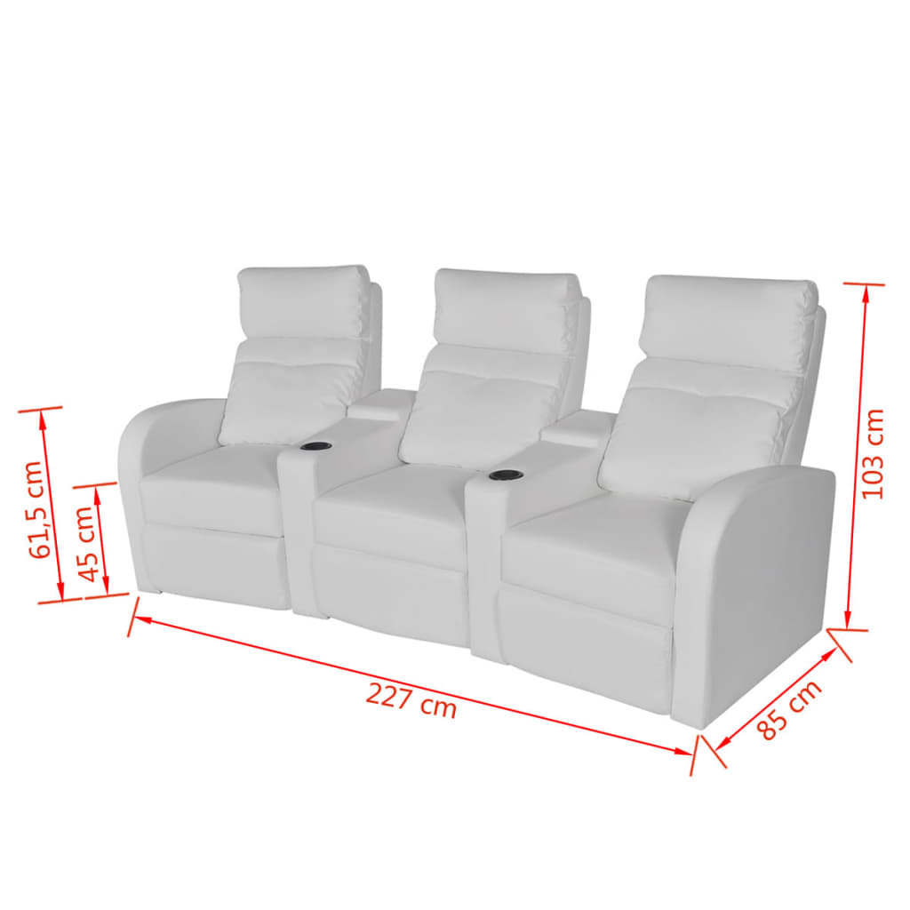 Trivietis krėslas reglaineris su LED, dirbtinė oda, baltas | Stepinfit