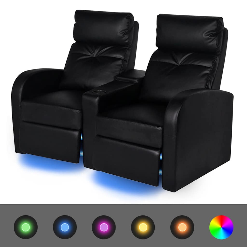 vidaXL Relaxsessel 2-Sitzer mit LED Kunstleder Schwarz