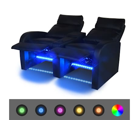 vidaXL Καναπές διθέσιος Ανακλινόμενος με LED Μαύρος Συνθετικό Δέρμα