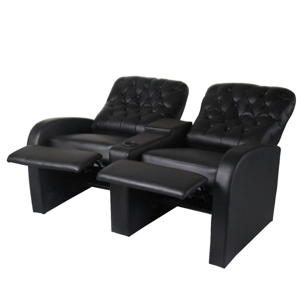vidaXL Poltrona reclinável com 2 lugares, couro artificial, preto
